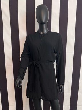 PrettyLittleThing Black Long Sleeve Tie-Waist Cardigan